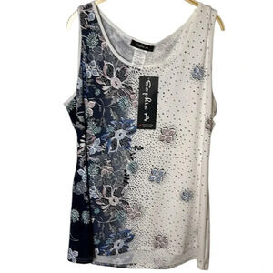 Sophie A.,Blouse,women XL. White,floral,lagenlook,office,cottagecore,travel,NWT,